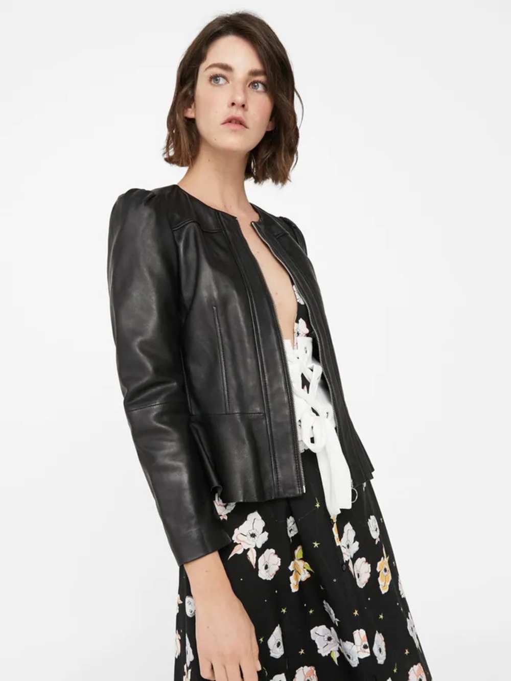 MANGO Women Black Sheep Leather Jacket Size Small